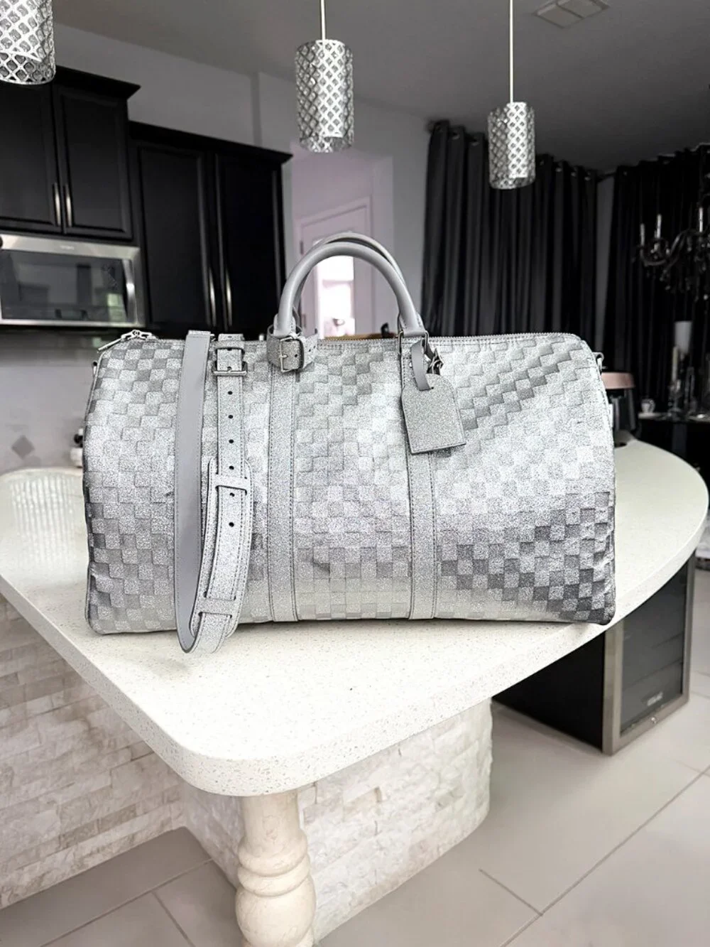 Louis Vuitton Keepall Bandoulière 50 Damier Glitter Silver Printemps Été 2022